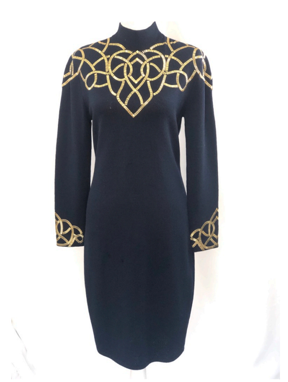Vtg St. John Collection Marie Gray Knit Dress 6 Navy Gold Studded HTF RARE 80’s
